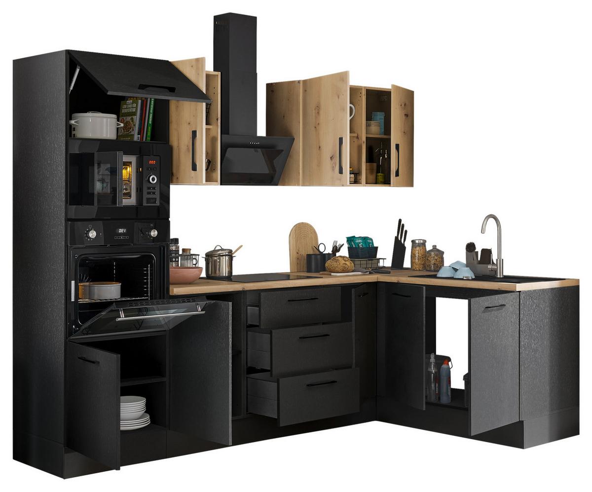 Eckküche Turin Schwarz/Eiche Dekor 270x165 cm - Schwarz/Eiche Artisan, Basics, Holzwerkstoff (270/165cm) - MID.YOU