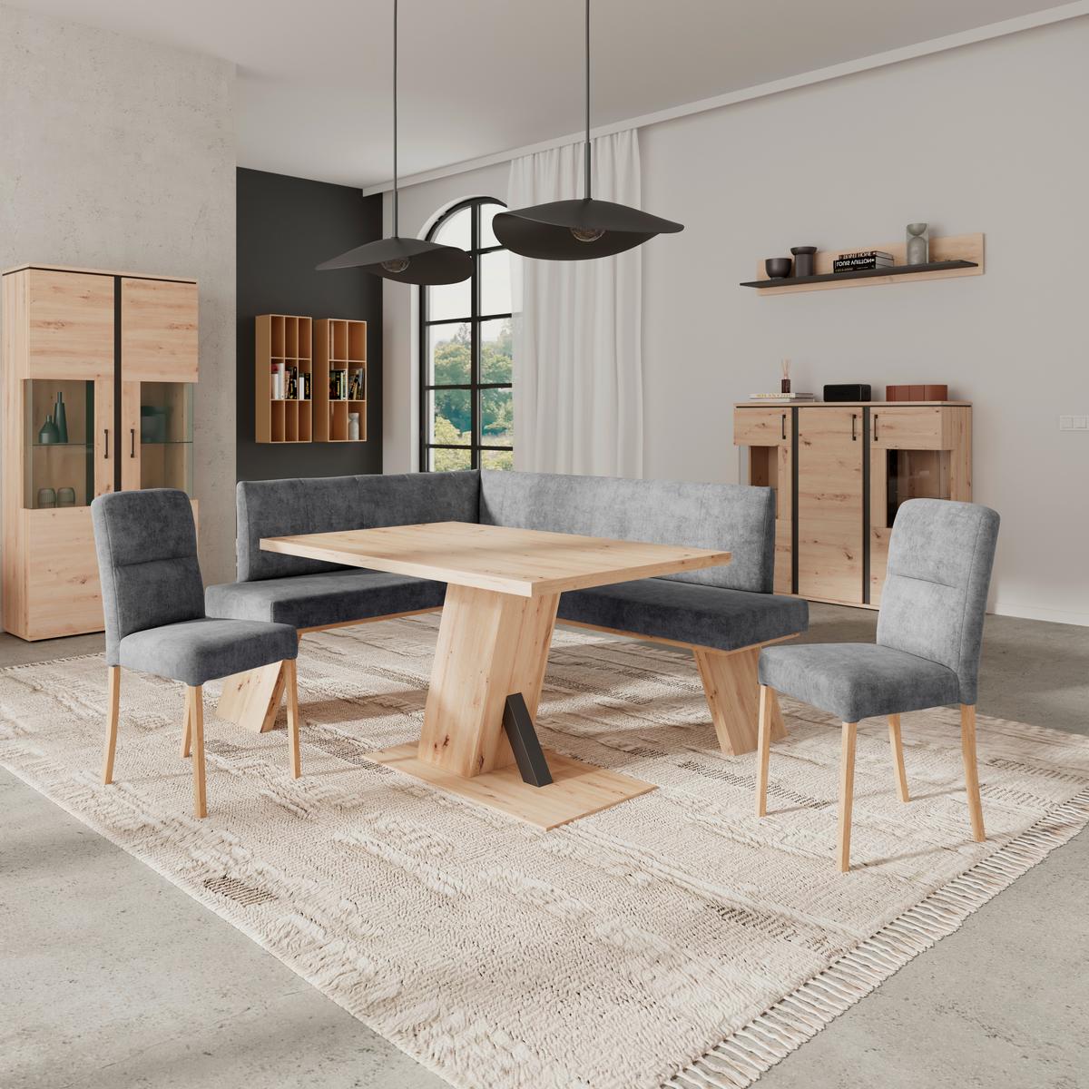 Eckbank Emma Ii Webstoff Schwarz, B: 150 Cm - Eichefarben/Schwarz, KONVENTIONELL, Holzwerkstoff/Textil (150/185cm)