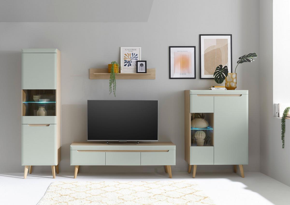 Highboard Svante Torge Grün/Eichefarben B: 90 cm - Eichefarben/Grün, Design, Holzwerkstoff (90/134/40cm) - MID.YOU