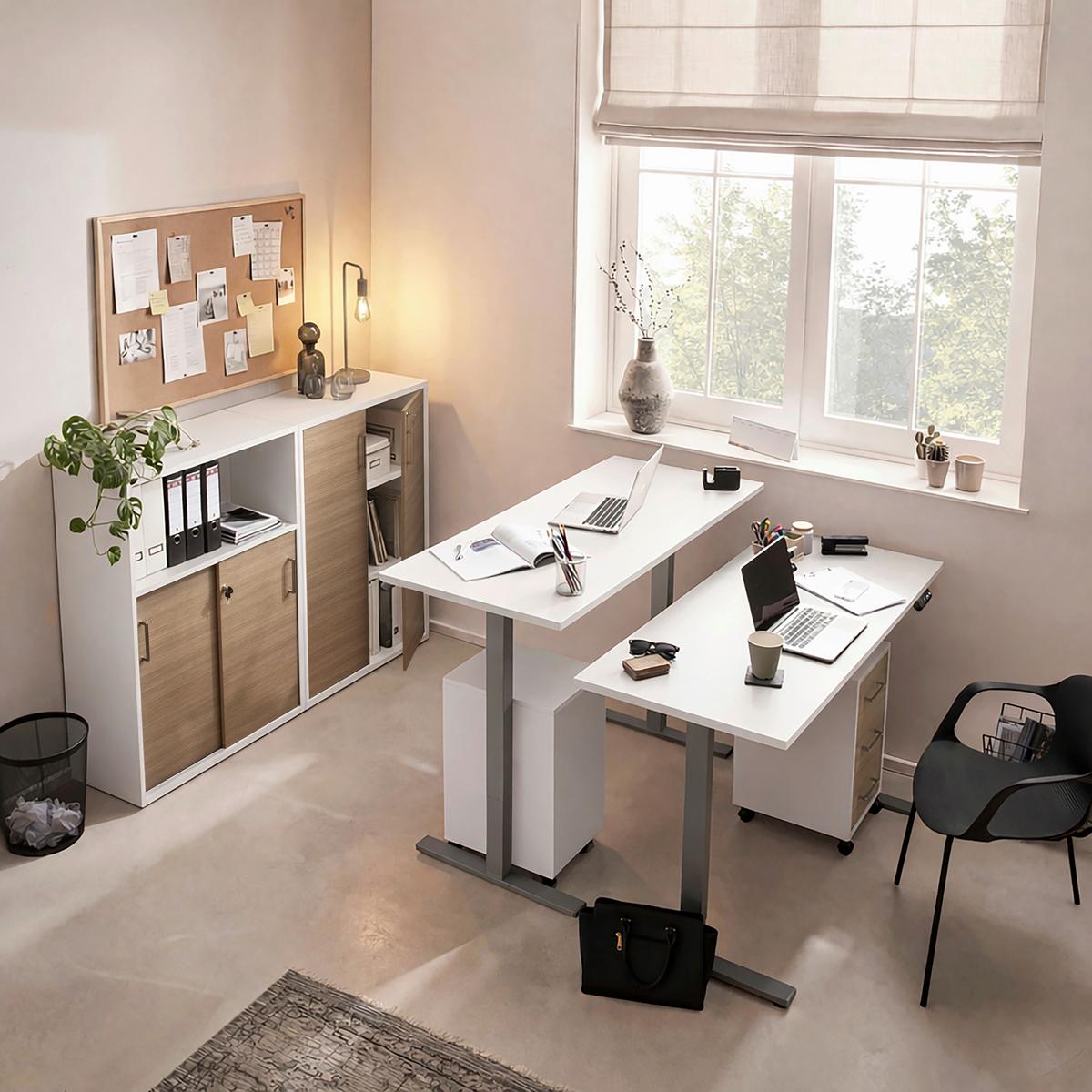 SCHREIBTISCH Metz Weiß L: 138cm - Alufarben/Weiß, MODERN, Holzwerkstoff/Metall (138/60/72,7-117,2cm) - MID.YOU