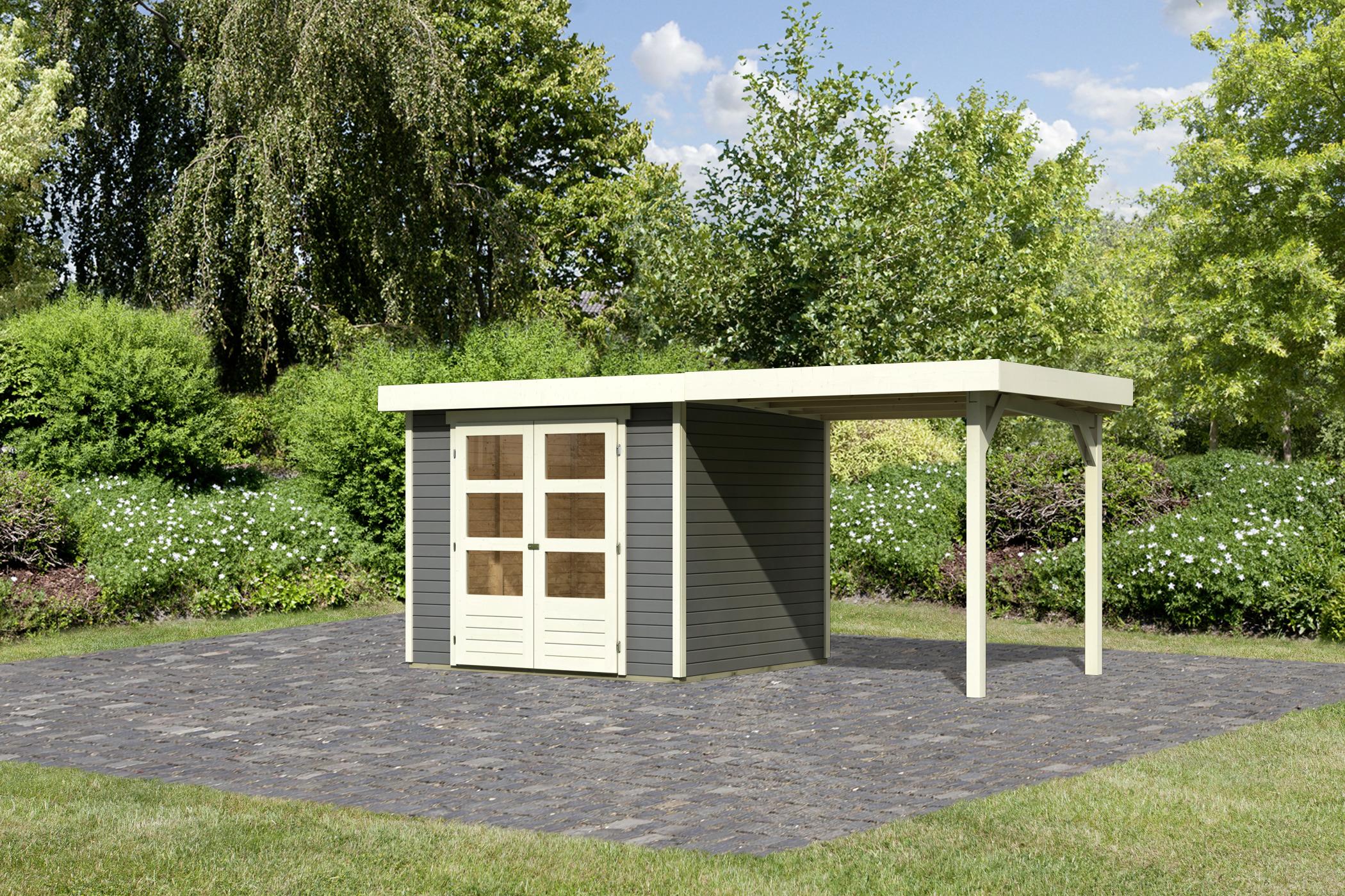 Gartenhaus mit Anbaudach Terragrau 482x211x217cm - Grau, Holz (482/211/217cm) - Karibu