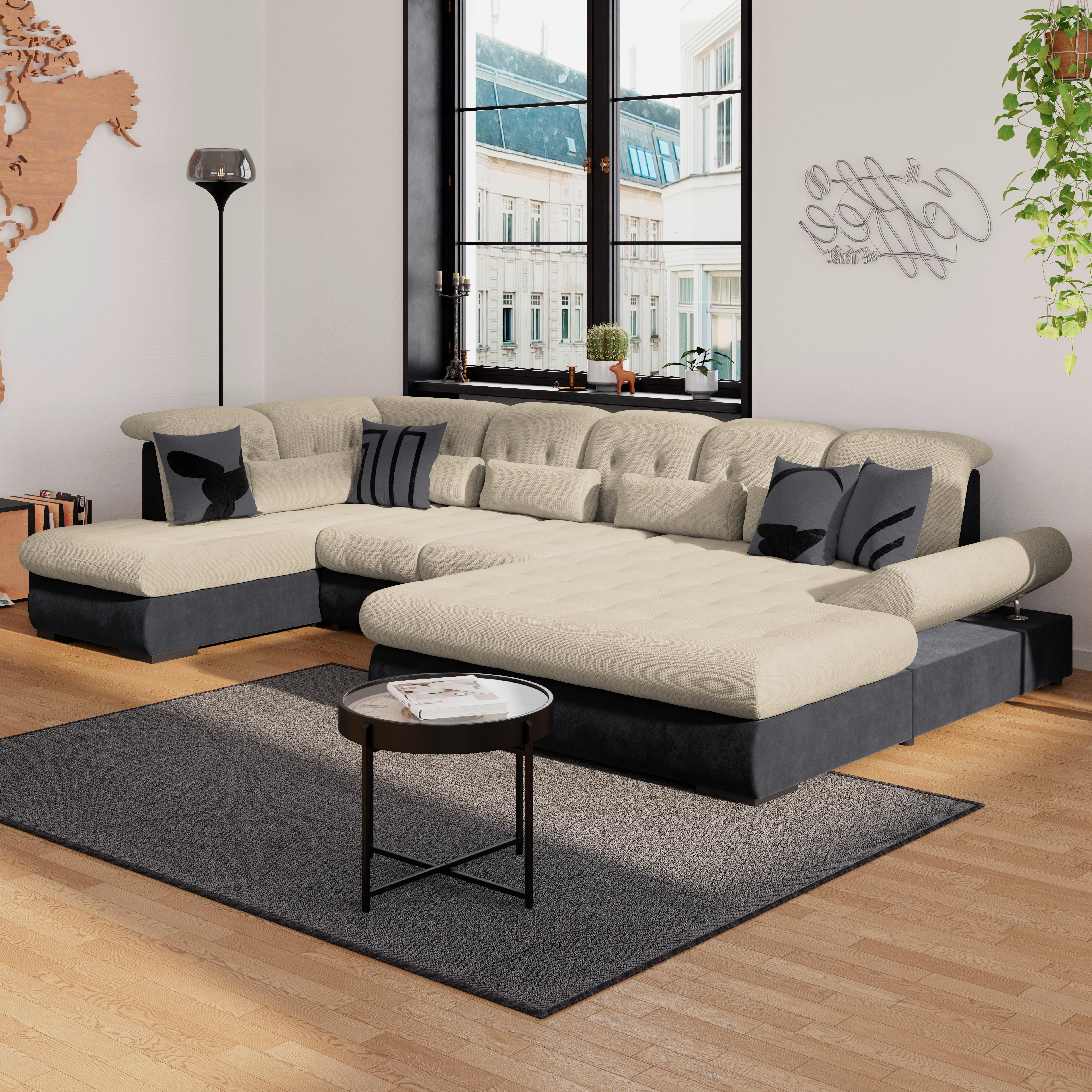Wohnlandschaft Madera Cremefarben U: 212x358x190 cm - Anthrazit/Creme, KONVENTIONELL, Kunststoff/Textil (212/358/190cm)