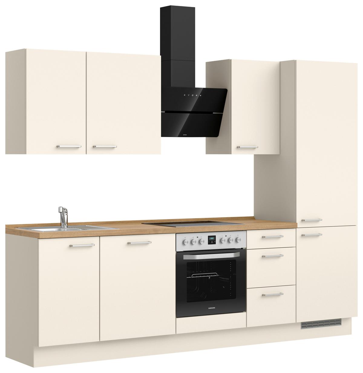 Kuchyňská linka 270 cm, magnóliová supermatná - barvy dubu/magnolie, Moderní, kov/kompozitní dřevo (270cm) - Nobilia