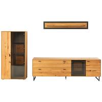 Wohnkombination Wildeiche Dekor Assini 3 -Teilig Wildeiche - Wildeiche/Schwarz, Design, Glas/Holz (306/188/50cm) - MID.YOU