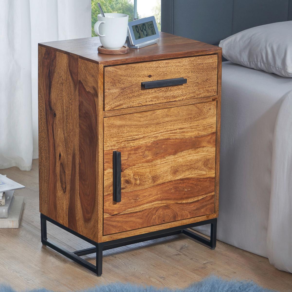 Nachttisch Sheeshamfarben B: 45 cm - Sheeshamfarben/Schwarz, Design, Holz/Metall (45/65/35cm) - MID.YOU