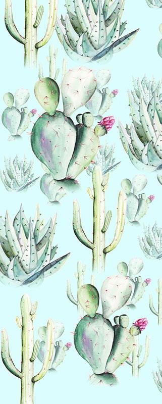 Vliestapete Cactus Blue Panel - Blau/Grün, Basics (100/250cm) - Komar