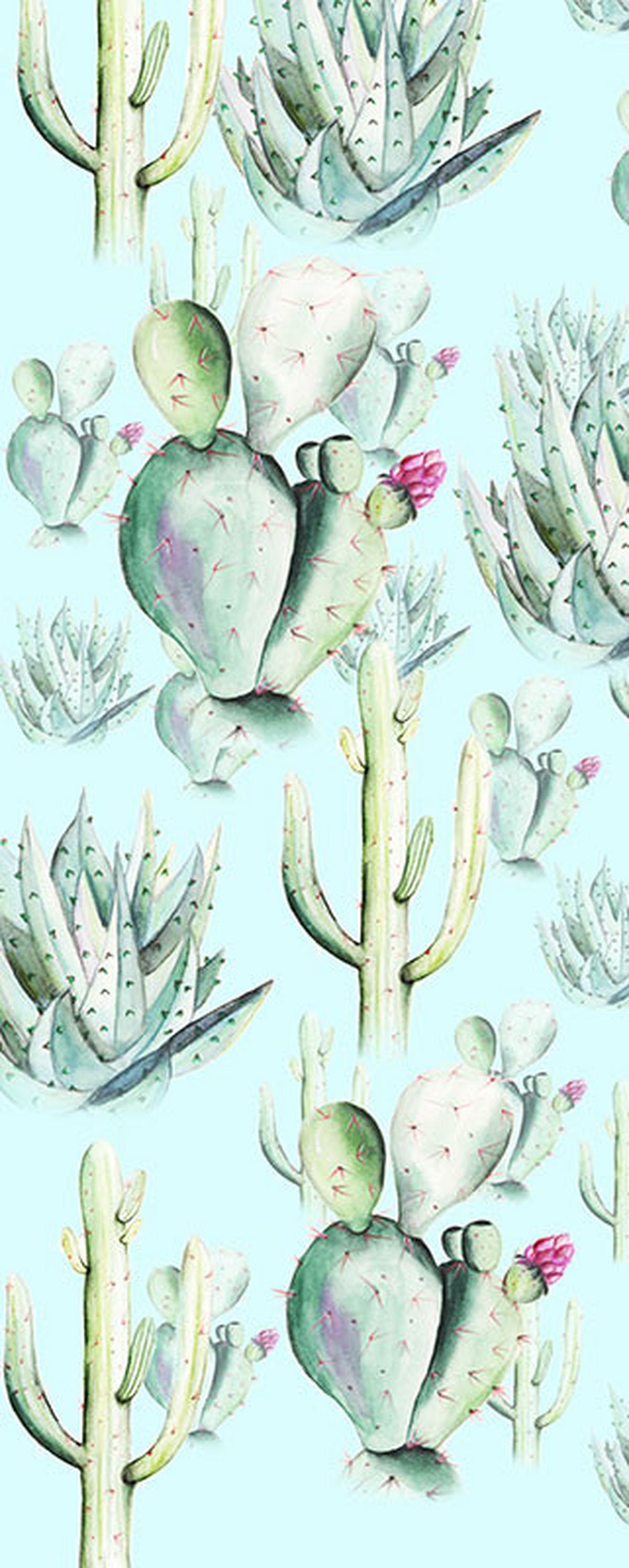 Vliestapete Cactus Blue Panel - Blau/Grün, Basics (100/250cm) - Komar