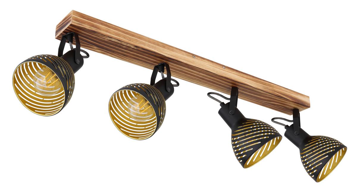 Strahler 4-Flammig verstellbar L: 80 cm - Dunkelbraun/Goldfarben, Basics, Holz/Metall (80/12,5/25cm) - Globo