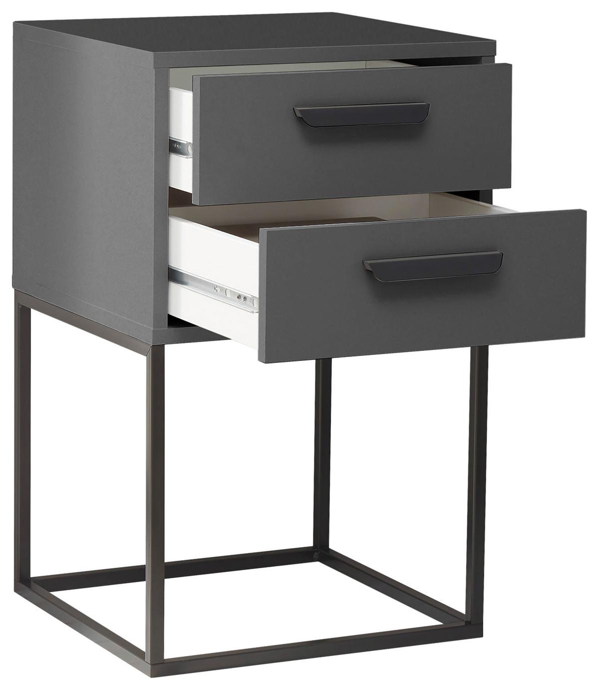 Nočný stolík SUNA 2 zásuvky dekor grafit - čierna/grafitová, Modern, kov/kompozitné drevo (40/65/38,5cm)