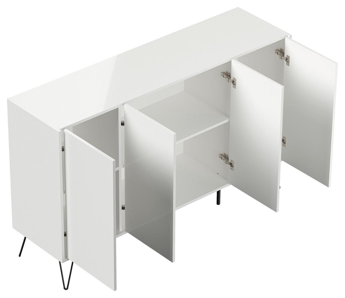 Sideboard Posseik Industrial Weiß B: 155 Cm - Weiß Hochglanz/Schwarz, Design, Holzwerkstoff (155/93,6/42cm) - P & B