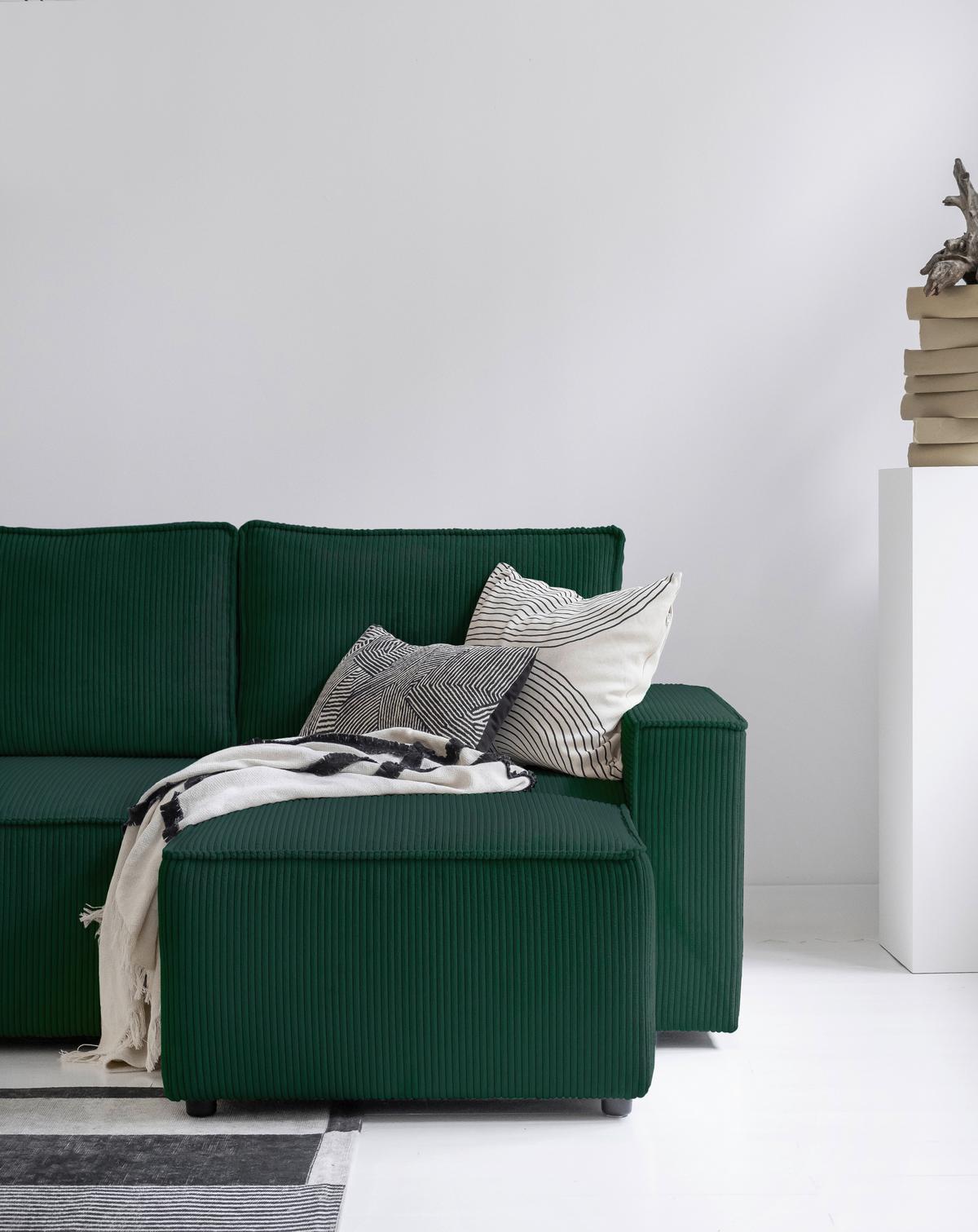 Rozkladacia sedačka OLIVER, obojstranná montáž, tm. zelená - čierna/tmavozelená, Design, textil/plast (250/156cm) - MID.YOU