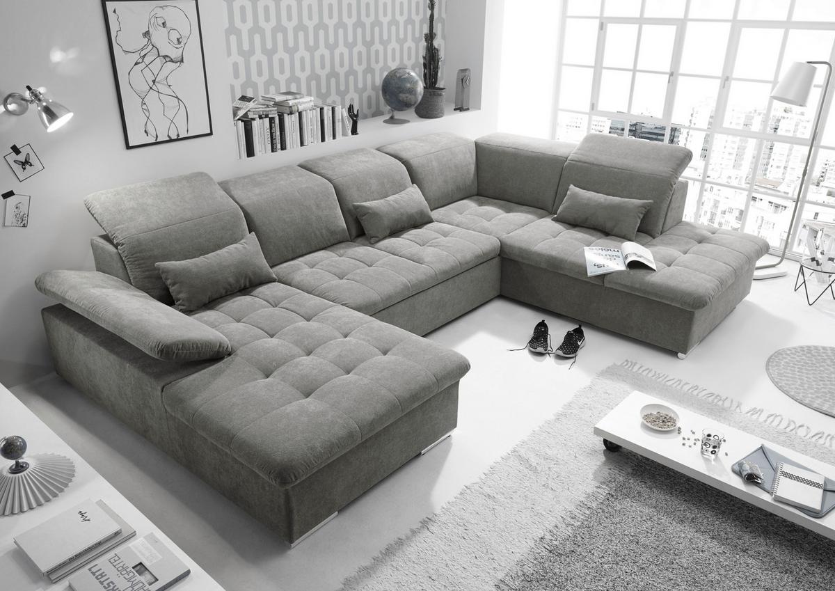Sedací souprava WAYNE U - barvy stříbra/jílová barva, Konvenční, textil/plast (188/340/240cm) - MID.YOU