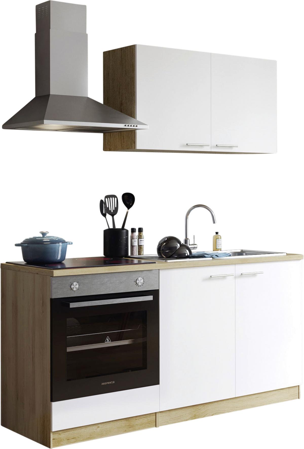 Miniküche Merle Weiß B: 160 Cm - Eichefarben/Weiß, Design, Holzwerkstoff (160cm) - Respekta