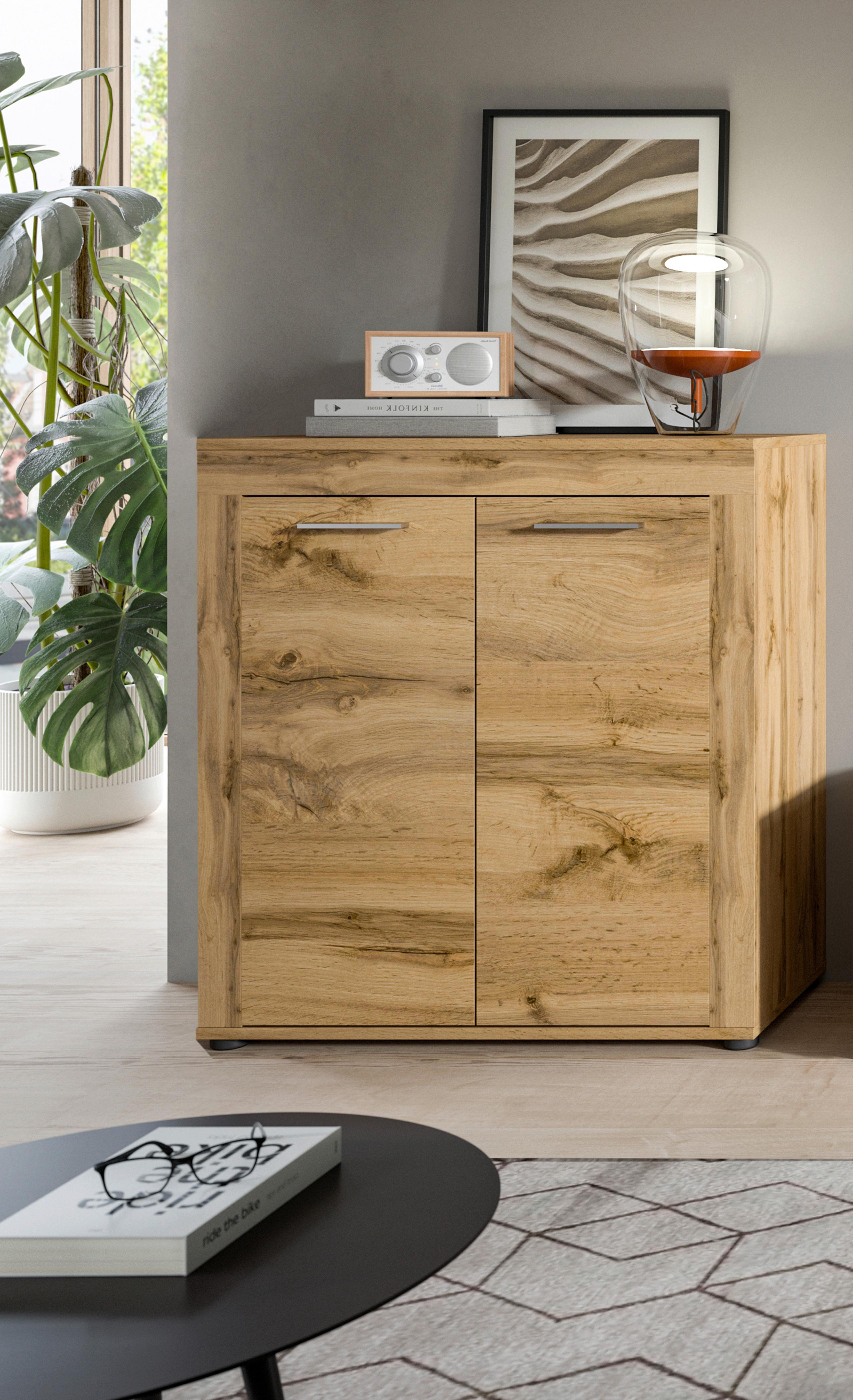 Highboard Jam Eiche Dekor B: 80 Cm - Eiche Wotan/Schwarz, Design, Holzwerkstoff (80/88/35cm) - MID.YOU
