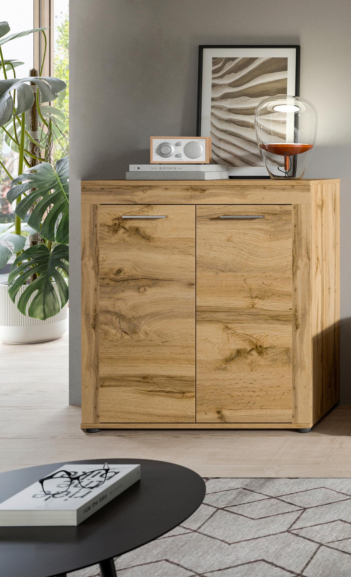Highboard Jam Eiche Dekor B: 80 Cm - Eiche Wotan/Schwarz, Design, Holzwerkstoff (80/88/35cm) - MID.YOU