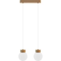 Hängeleuchte 8570245 Barrel-Orb 2 - Eiche - Eichefarben/Weiß, Design, Glas/Holz (30/150cm)