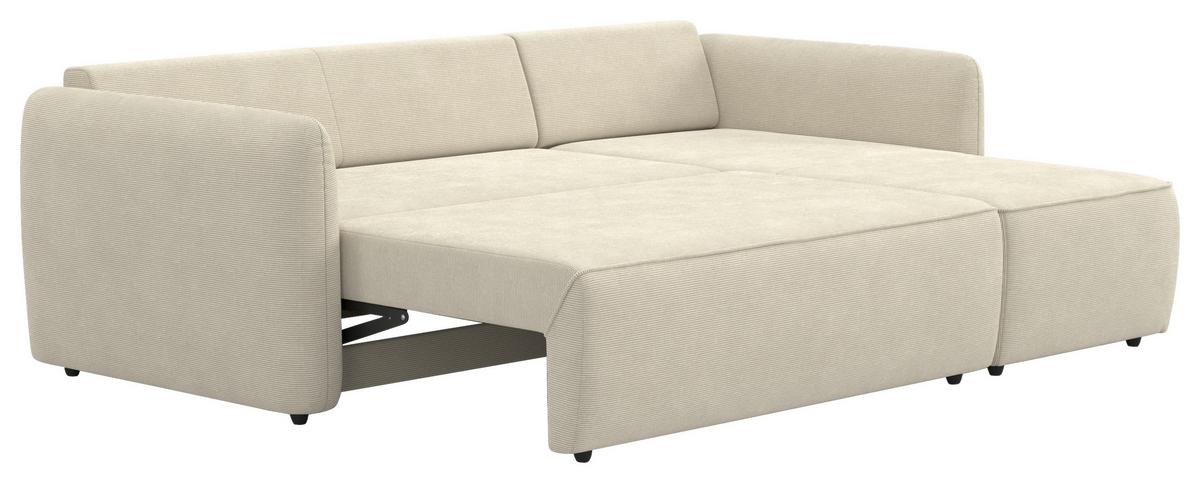 Ecksofa mit Bettfunktion Flow Cord beige, B: 239cm - Beige/Schwarz, Trend, Textil (239/170cm) - MID.YOU