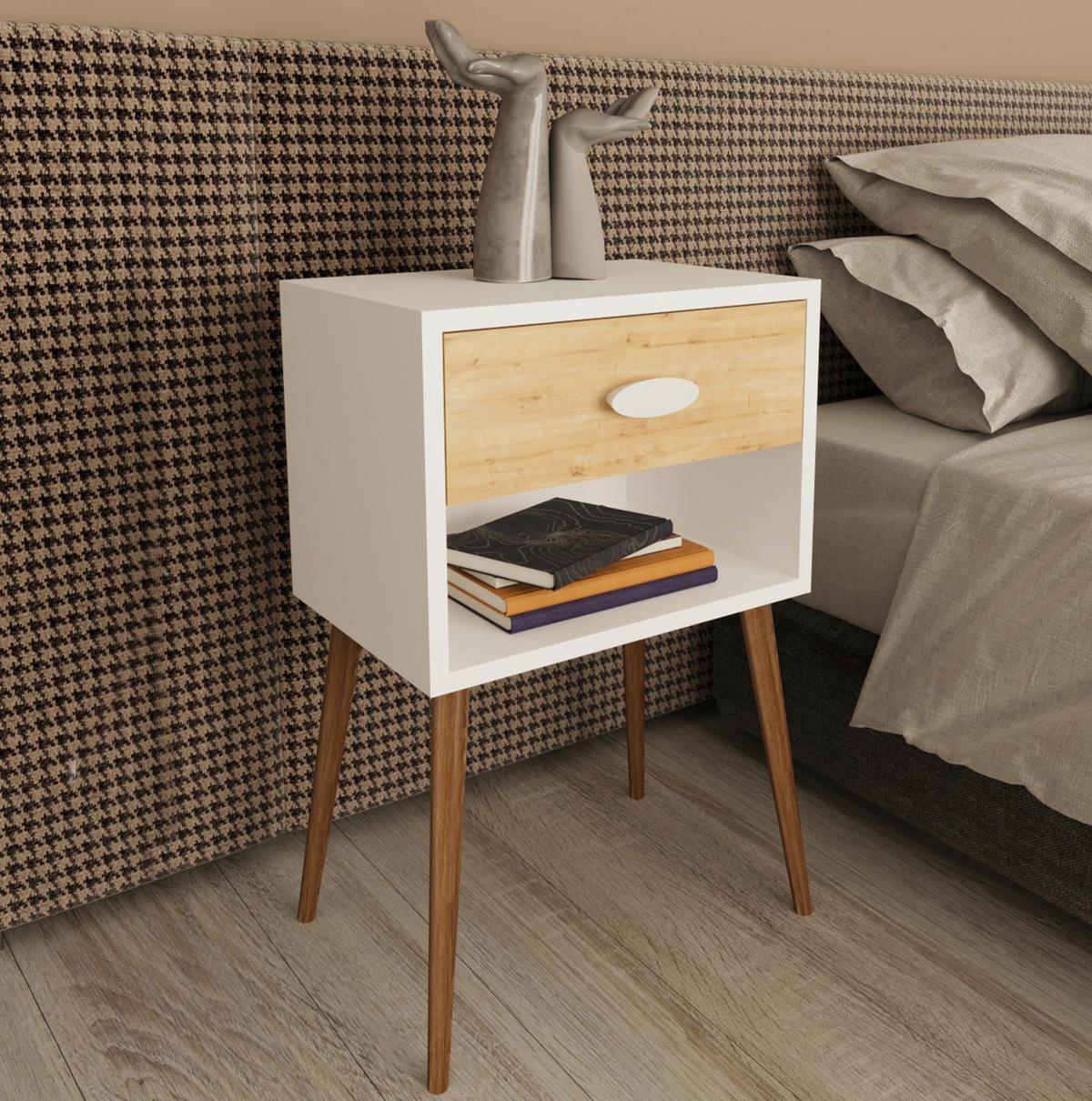 Nachkästchen Weiß/Honigeiche H: 70 cm Singol XL - Honigeiche/Weiß, MODERN, Holzwerkstoff (45/70/30cm) - MID.YOU