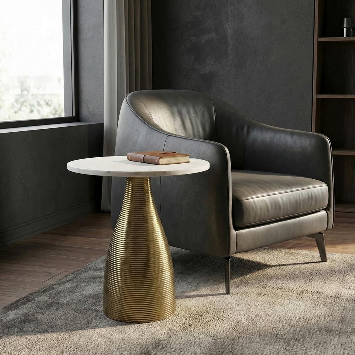 BEISTELLTISCH Weiß L: 40cm - Goldfarben/Weiß, Design, Stein/Metall (40/40/48cm) - Livetastic