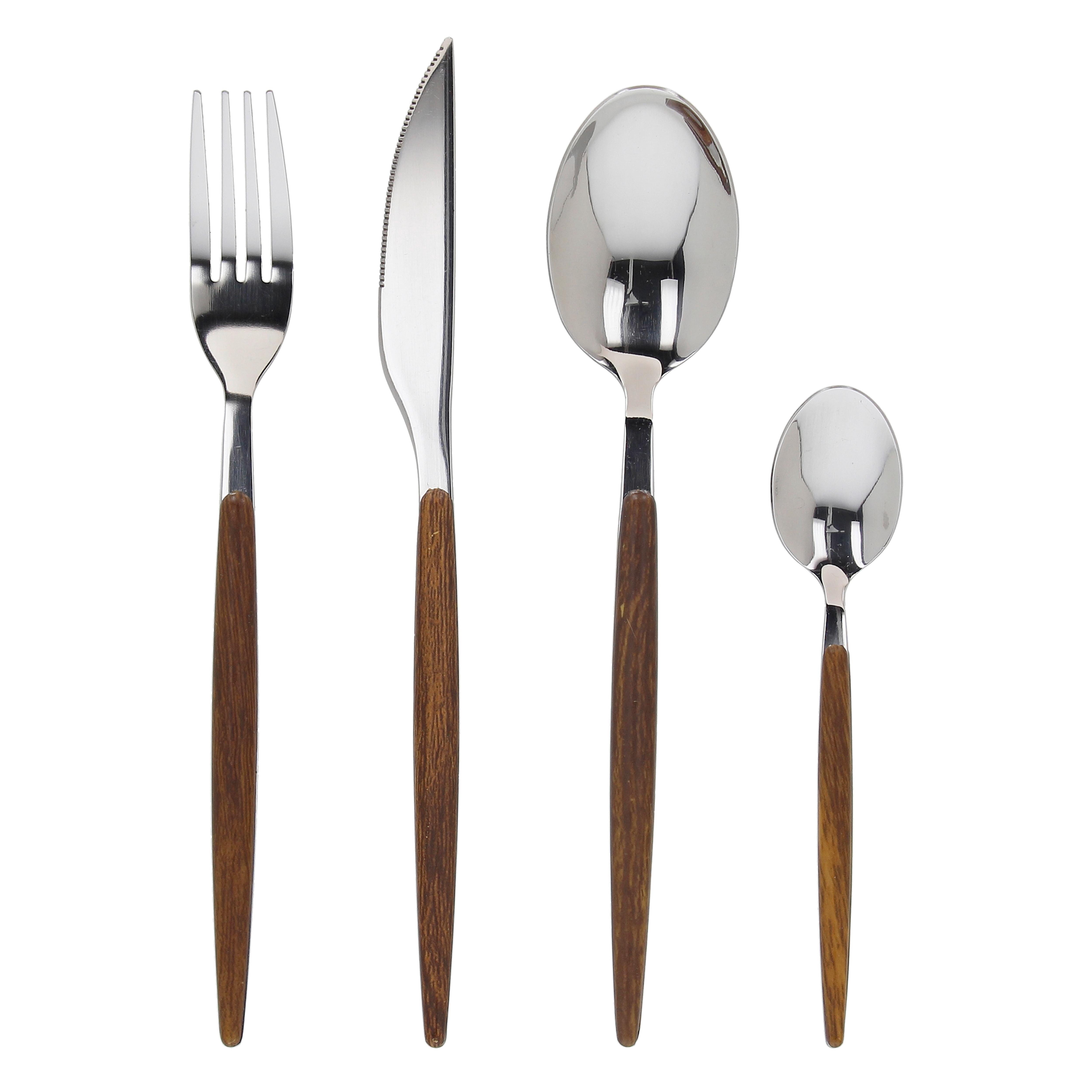 Besteckset Antony 24--Teilig. Mit Holzgriff - Edelstahlfarben, Basics, Metall - Tognana