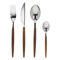 Besteckset Antony 24--Teilig. mit Holzgriff - Edelstahlfarben, Basics, Metall - Tognana