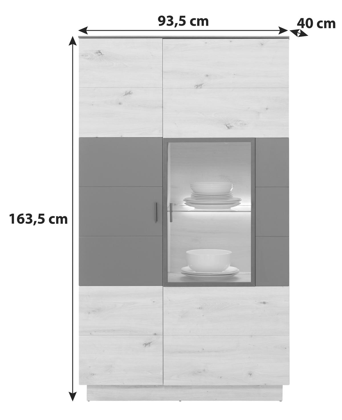 Vitrine Tonale B: 93,5 Cm, Eiche Dekor/grau - Eichefarben/Schwarz, MODERN, Glas/Holzwerkstoff (93,5/163,5/40cm)