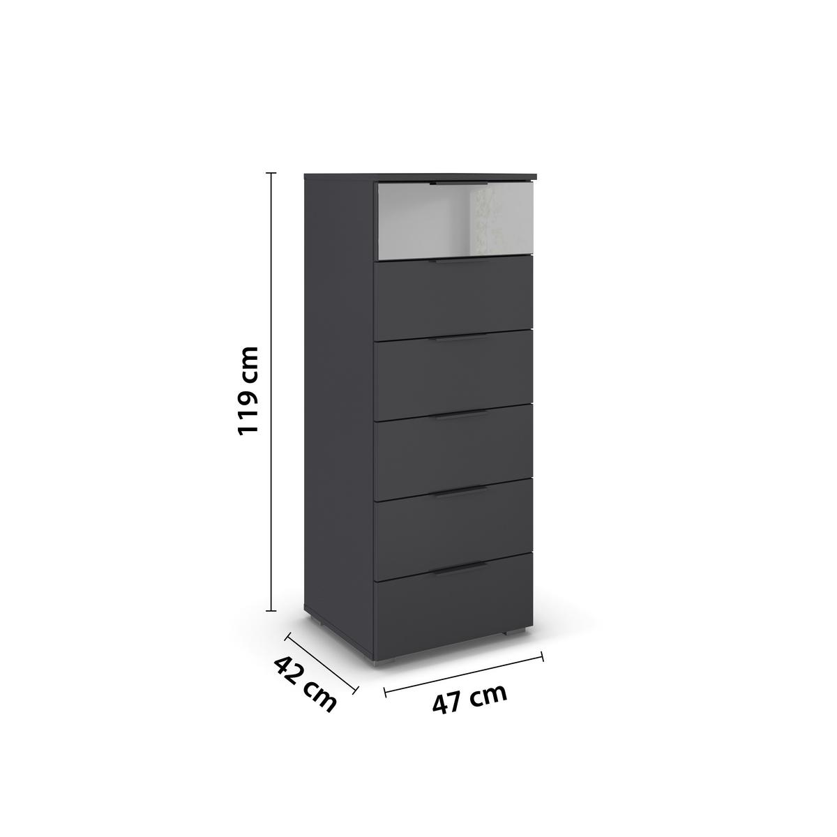 Kommode Skyla Grau, Grauspiegel B: 47 cm - Alufarben, MODERN, Glas/Holzwerkstoff (47/119/42cm) - Rauch Möbel