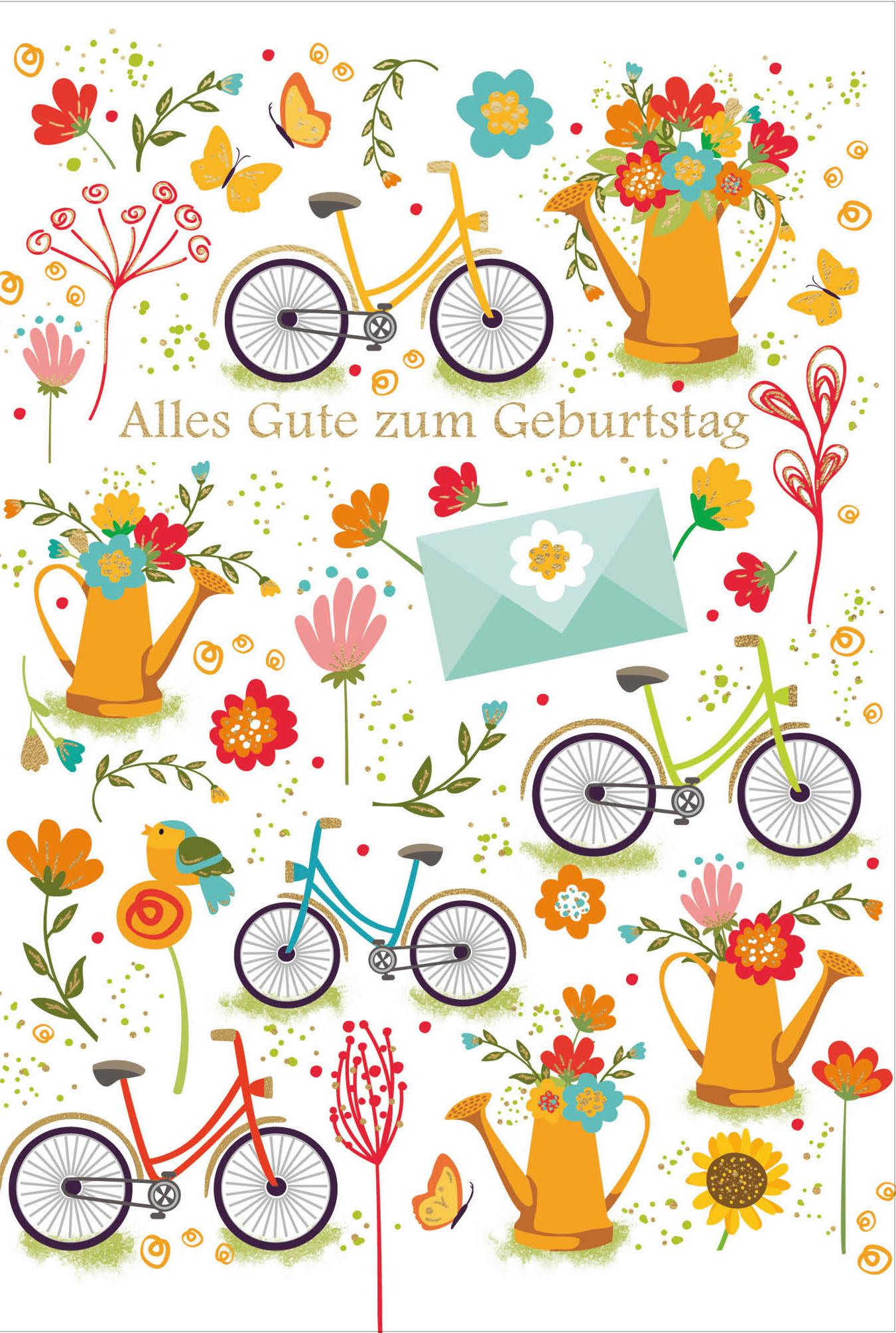 Billett Geburtstag Blumen/rad - Multicolor, Basics, Papier/Kunststoff (12/18/2cm)
