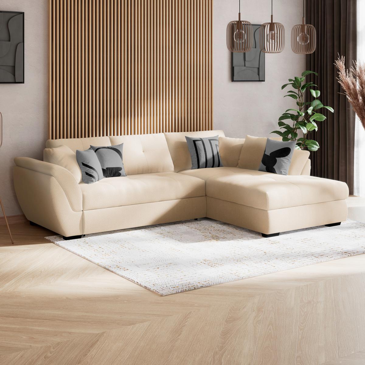 Rohová sedačka BERISSO, pravá, béžová - černá/béžová, Konvenční, textil (278/187cm) - Ondega