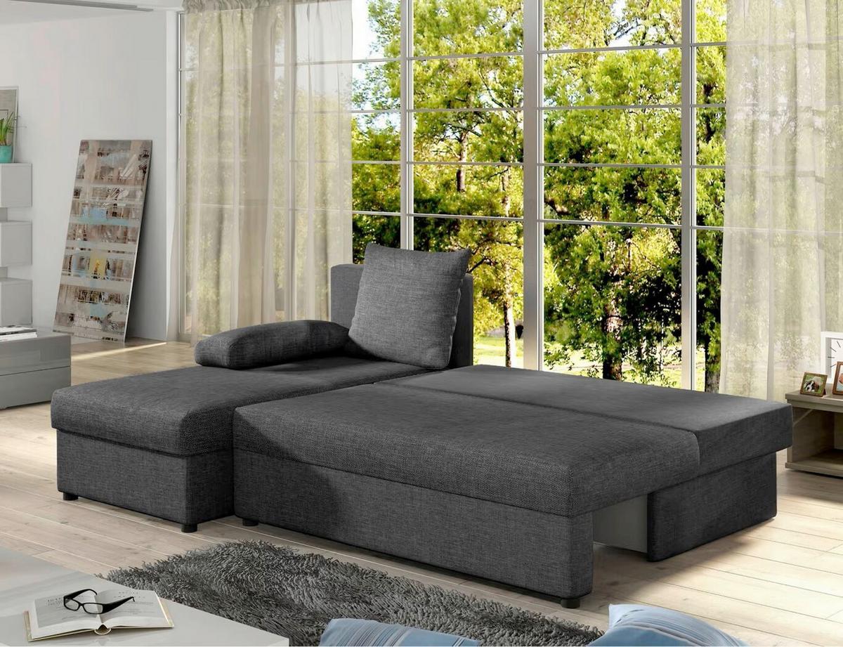 Ecksofa Gino Dunkelgrau S: 201x143 Cm - Dunkelgrau/Schwarz, Design, Textil (201/143cm) - MID.YOU