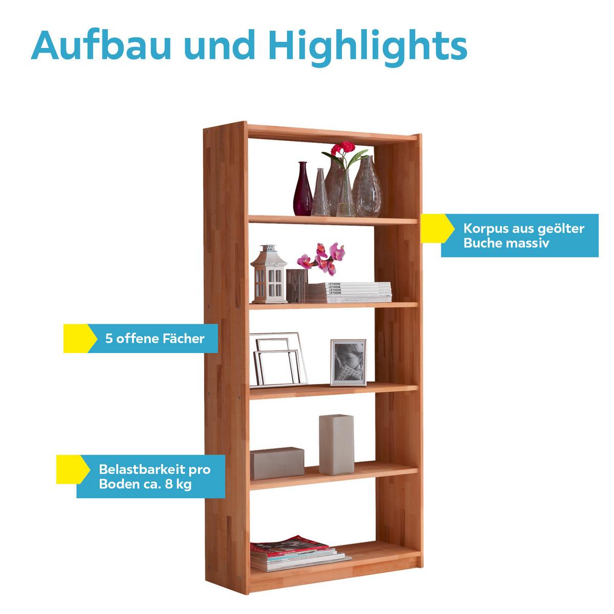 Regal Echtholz Massiv Simon 80 cm Buche Natur - Buchefarben, Basics, Holz (80/179/31cm) - MID.YOU