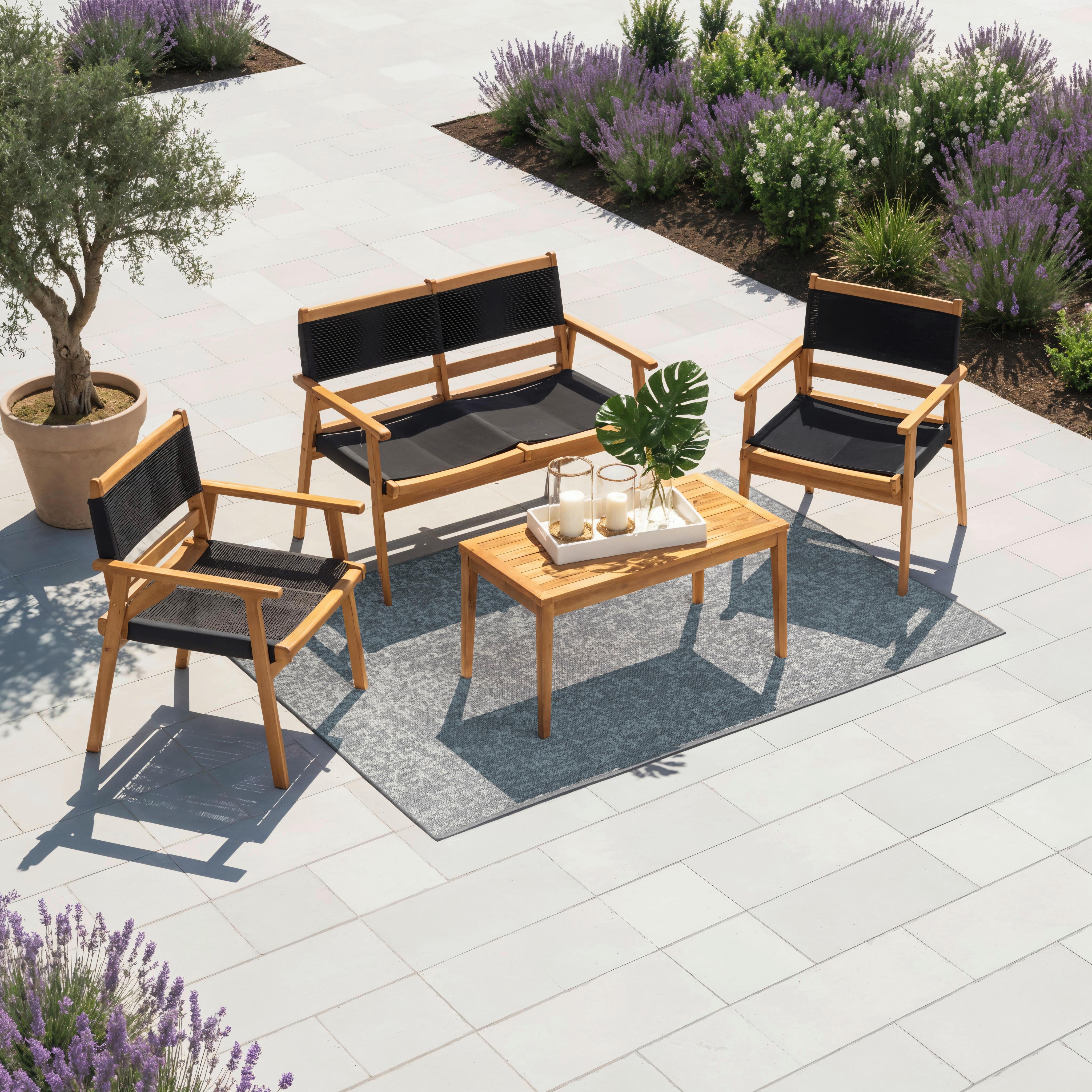 Terasová sedací souprava ENRICA - černá/barvy akácie, Moderní, dřevo/plast (120/84/70cm) - Bessagi Garden