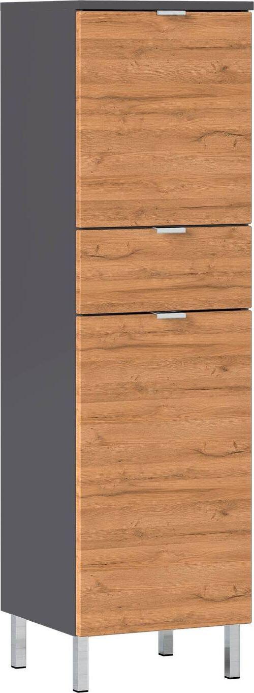 Midischrank Bad BxH 34x120 cm Eiche Dekor/ Graphit - Chromfarben/Eichefarben, KONVENTIONELL, Holzwerkstoff (34/120/34cm) - Germania