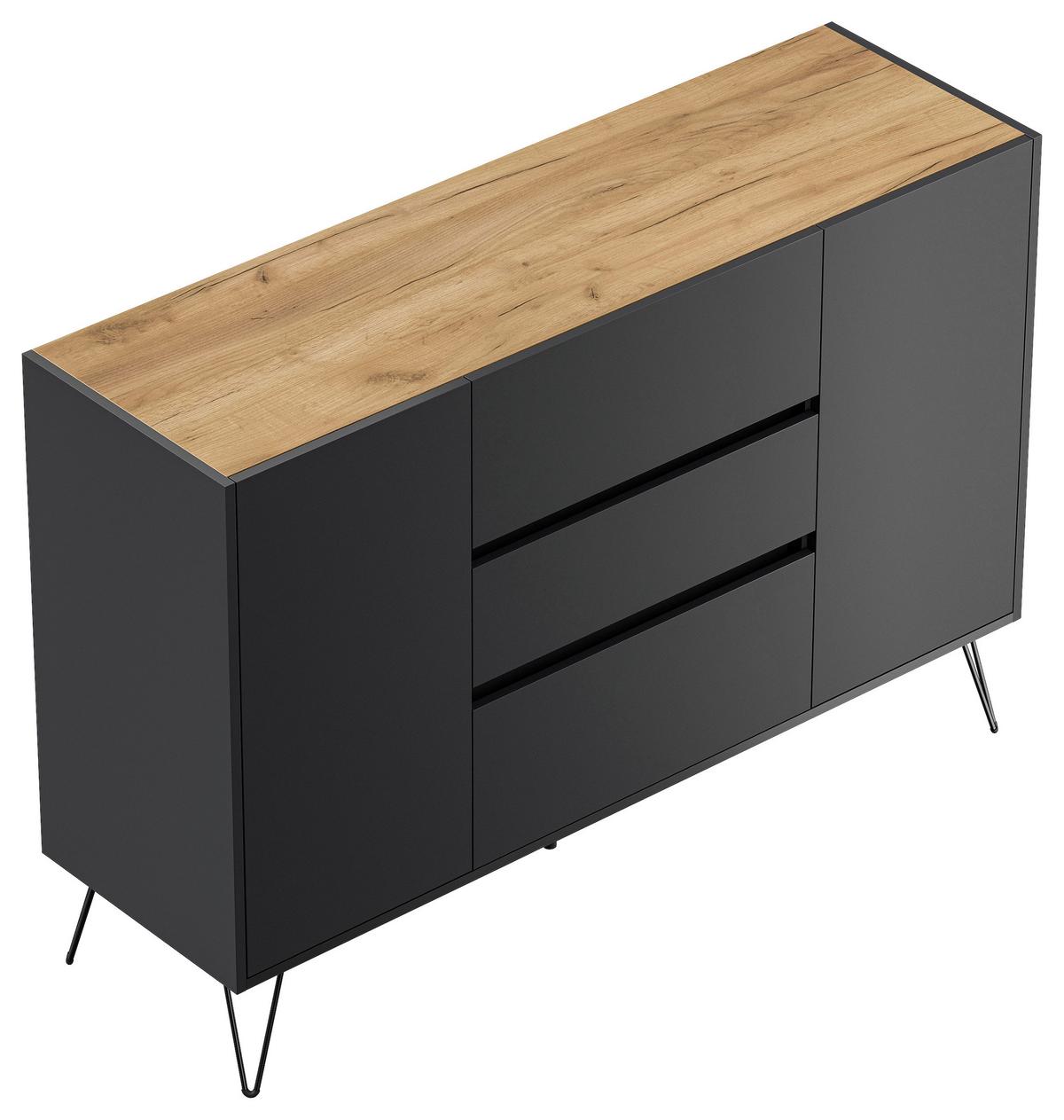 Sideboard Posseik Industrial Eichefarben/Graphitf. B:140 cm - Eichefarben/Schwarz, Design, Holzwerkstoff (140/93,6/42cm) - P & B