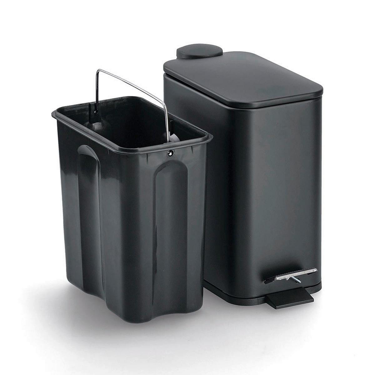 Treteimer in Schwarz LxBxH: ca. 28,7x14x29 cm - Schwarz, Basics, Metall (28,7/14/29cm) - Zeller Present