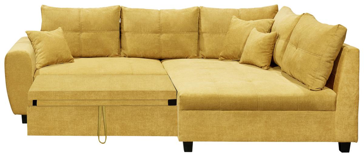 Ecksofa Mit Schlaffunktion + Kissen Lea, Polyester-Nylon - Gelb/Schwarz, Basics, Holzwerkstoff/Textil (248/176cm) - MID.YOU