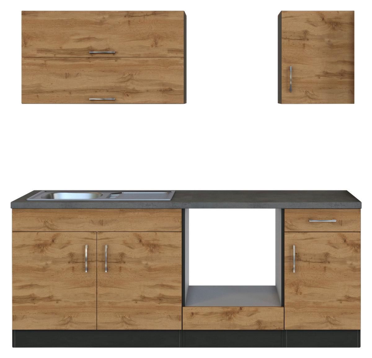 Küchenzeile Sorrento ohne Geräte B: 210 cm Eichefarben - Schieferfarben/Eiche Wotan, MODERN, Holzwerkstoff (210cm) - Held