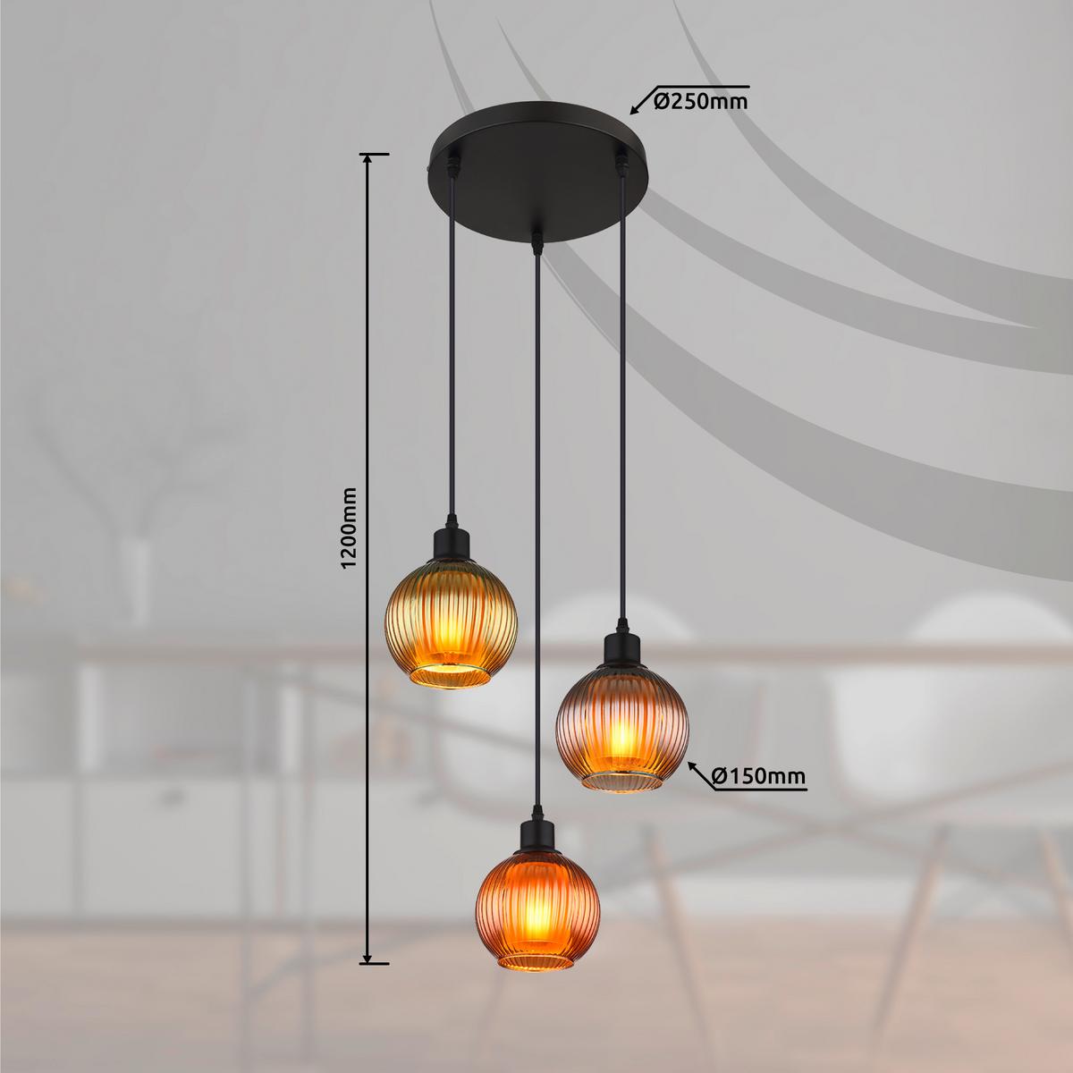 Hängeleuchte 15638-3 Zumba - Multicolor/Schwarz, Trend, Glas/Metall (36/120cm) - Globo