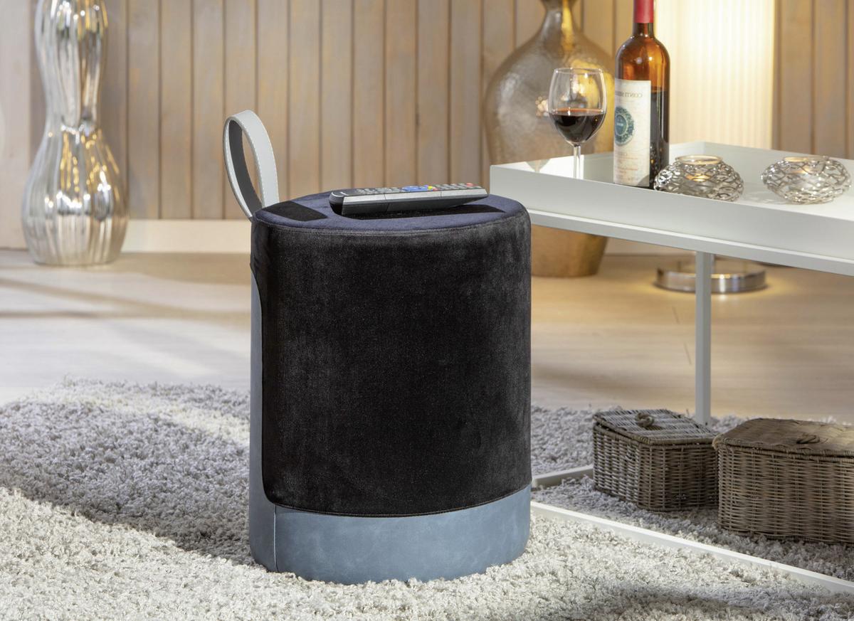 Hocker Osane Samt Blau/Schwarz Sitz Gepolstert H: 43 cm - Blau/Schwarz, KONVENTIONELL, Holzwerkstoff/Kunststoff (38/43/32,5cm) - MID.YOU