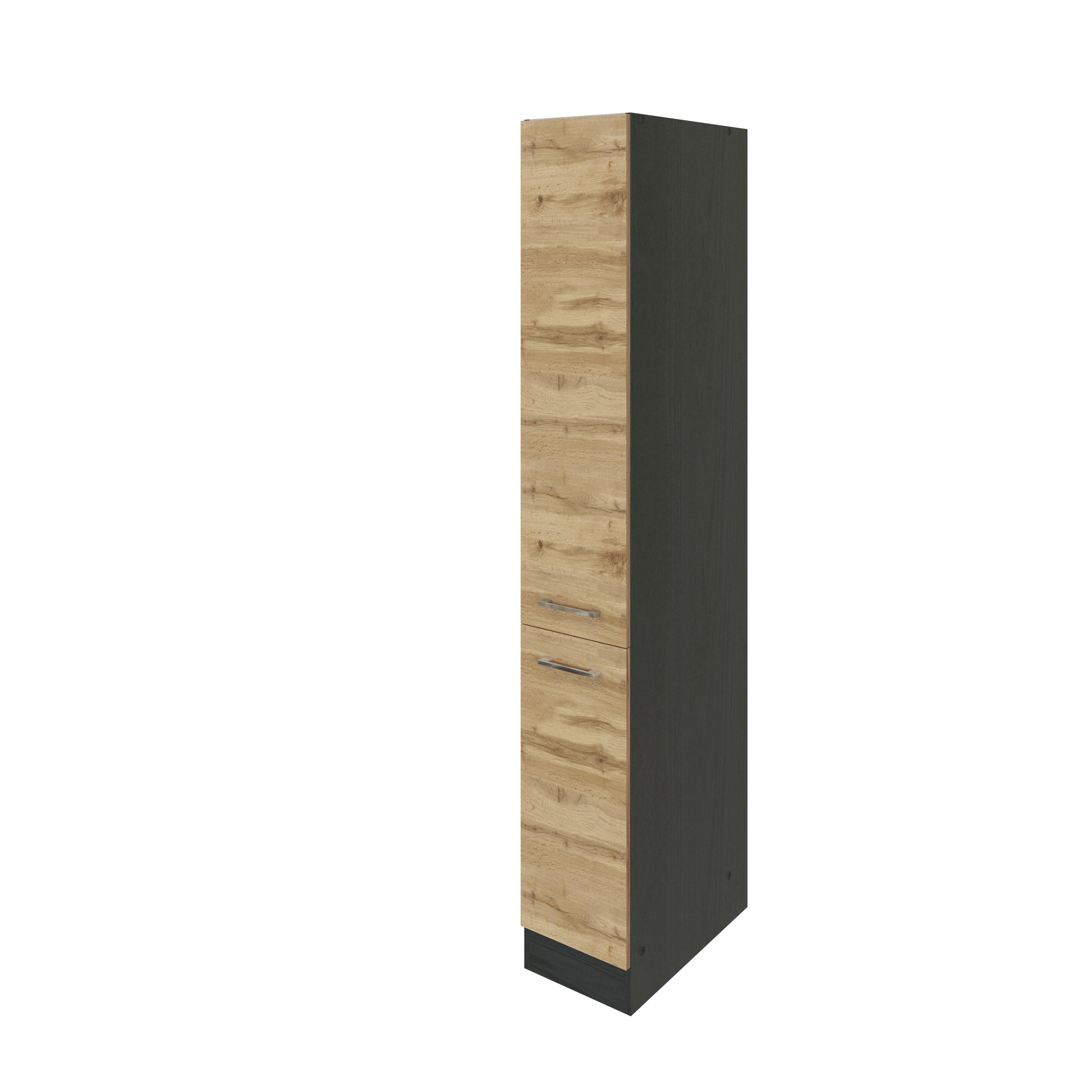 Apothekerschrank Küche in Graphit und eichefarben