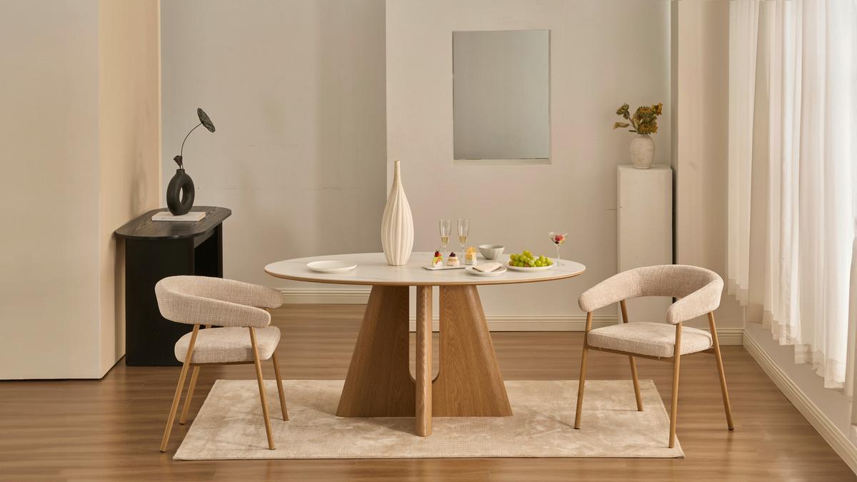 Armlehnstuhl Flora Eichefarben/Beige B: 56 cm - Eichefarben/Beige, MODERN, Holz/Textil (56cm) - Livetastic
