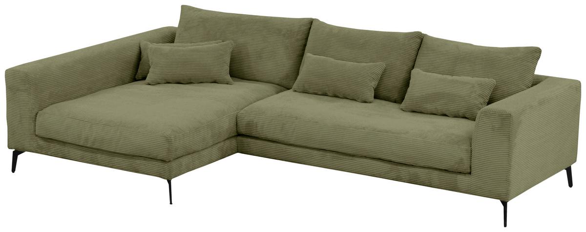 Ecksofa Berlin Cord Olivgrün 172x313 cm - Schwarz/Olivgrün, Design, Textil (172/313cm) - Livetastic