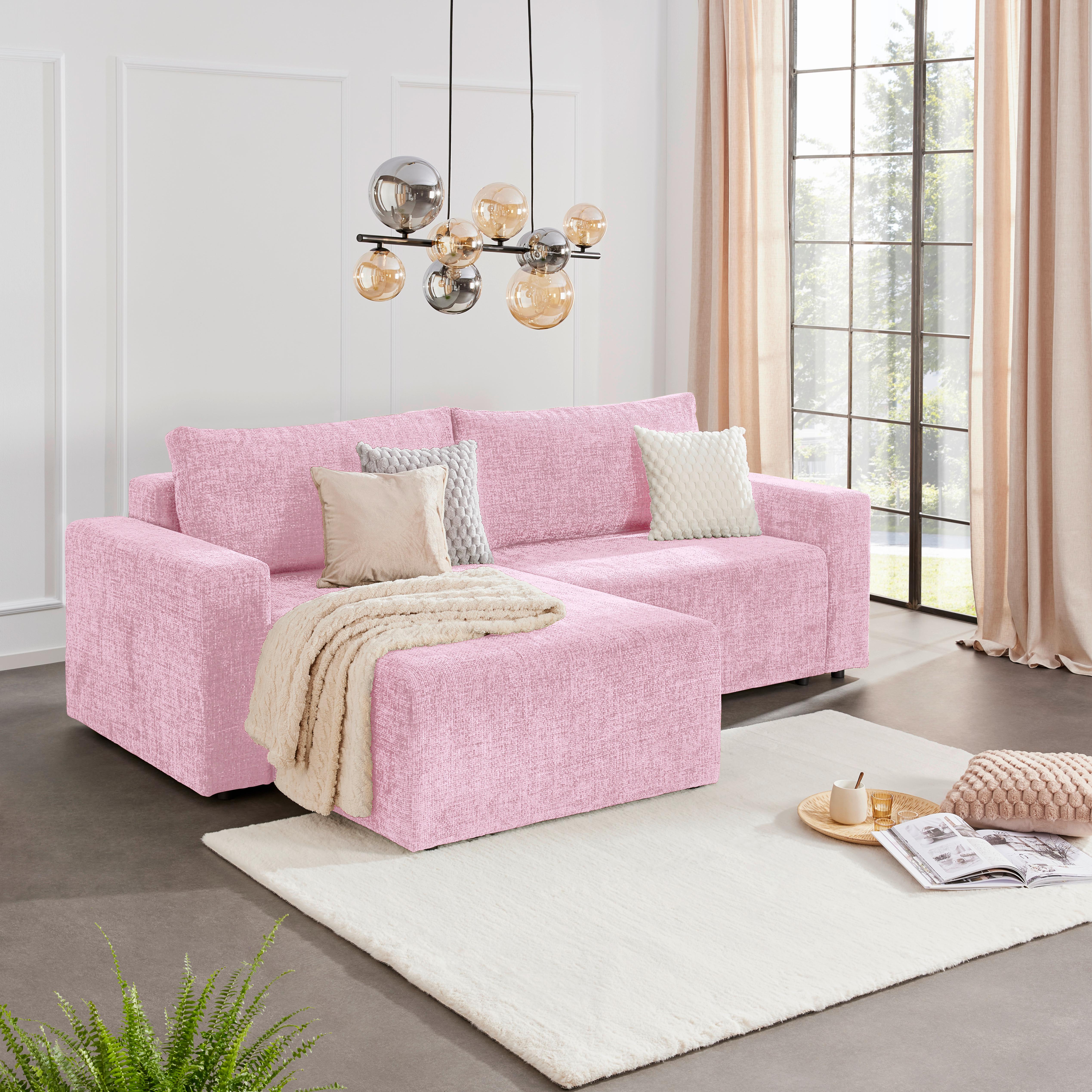 Ecksofa Dallas - Schwarz/Rosa, MODERN, Holz/Kunststoff (258/173cm)