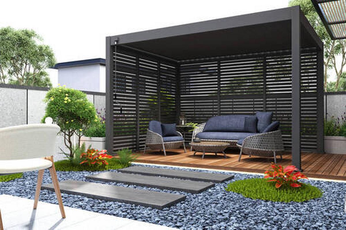 Pavillon-Seitenteil 113x235cm wetterfest - Anthrazit, Basics, Metall (113/235/10cm) - Gardenson