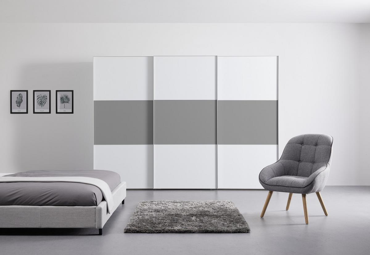 Schwebetürenschrank 298cm Includo, Weiß/grau - Weiß/Grau, MODERN (298/222/68cm) - MID.YOU