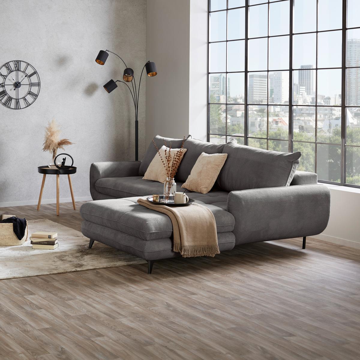 Ecksofa Wave - Schwarz/Grau, MODERN, Holz/Textil (266/189cm)