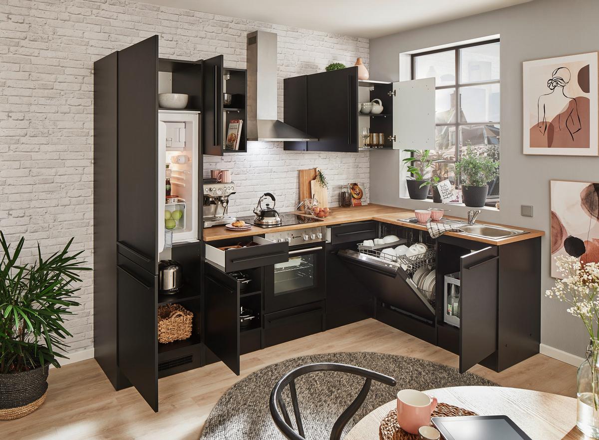 Eckküche Jazz 8 280 Schwarz S: 280x175 cm - Eichefarben/Schwarz, LIFESTYLE, Holzwerkstoff (280/175cm) - MID.YOU