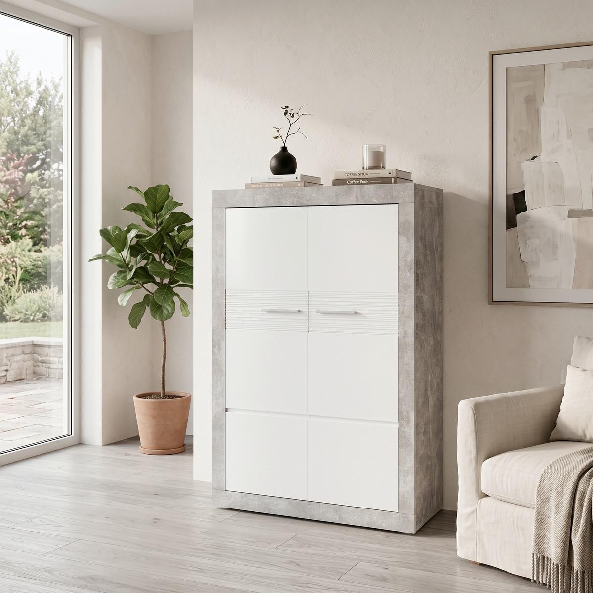 VYSOKÁ KOMODA MALTA - čierna/sivá, Modern, kompozitné drevo/plast (96/132/35cm)