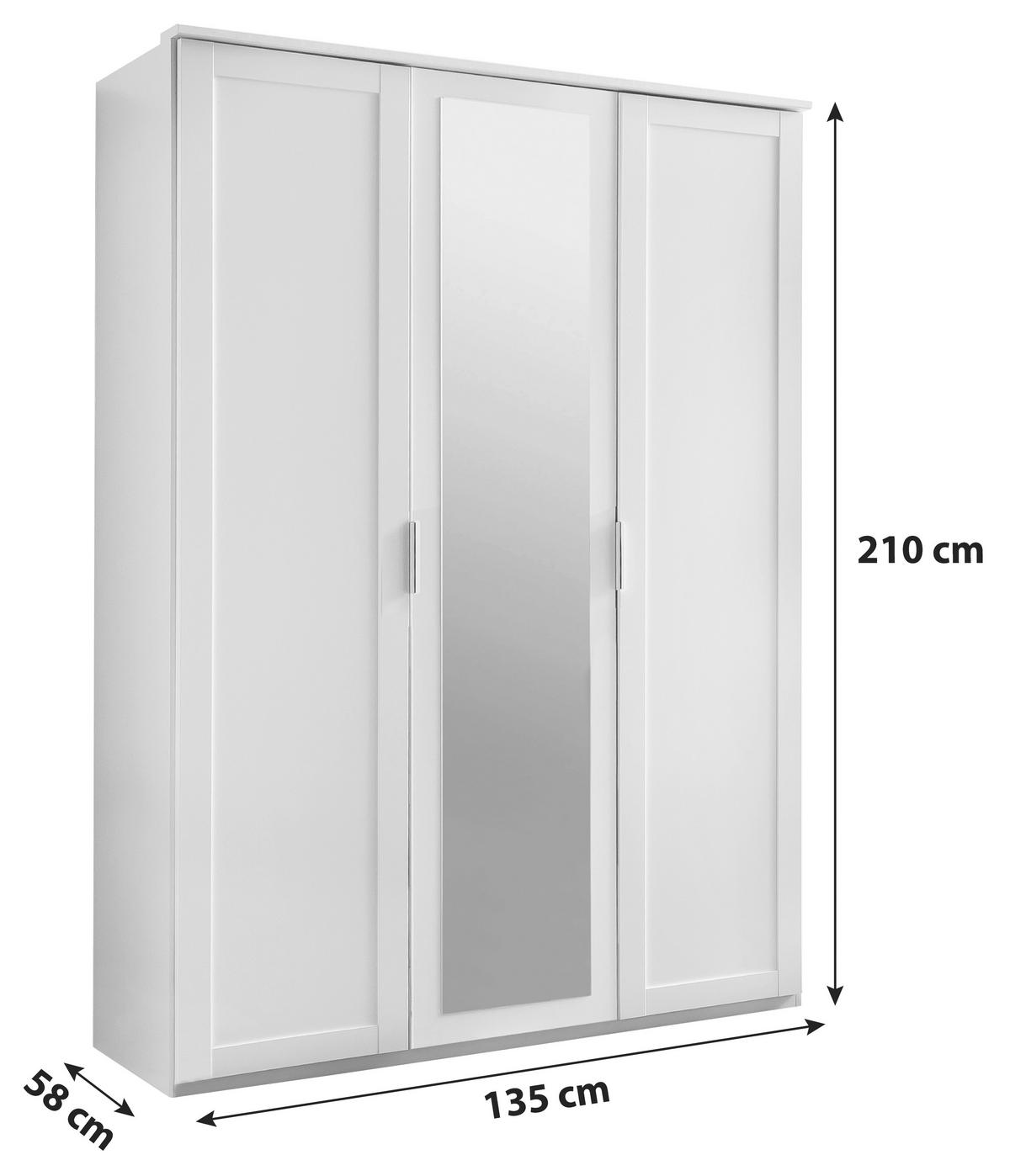 Drehtürenschrank Mit Spiegel 135cm Nadja, Weiß Dekor - Weiß, KONVENTIONELL, Glas/Holzwerkstoff (135/210/58cm) - MID.YOU