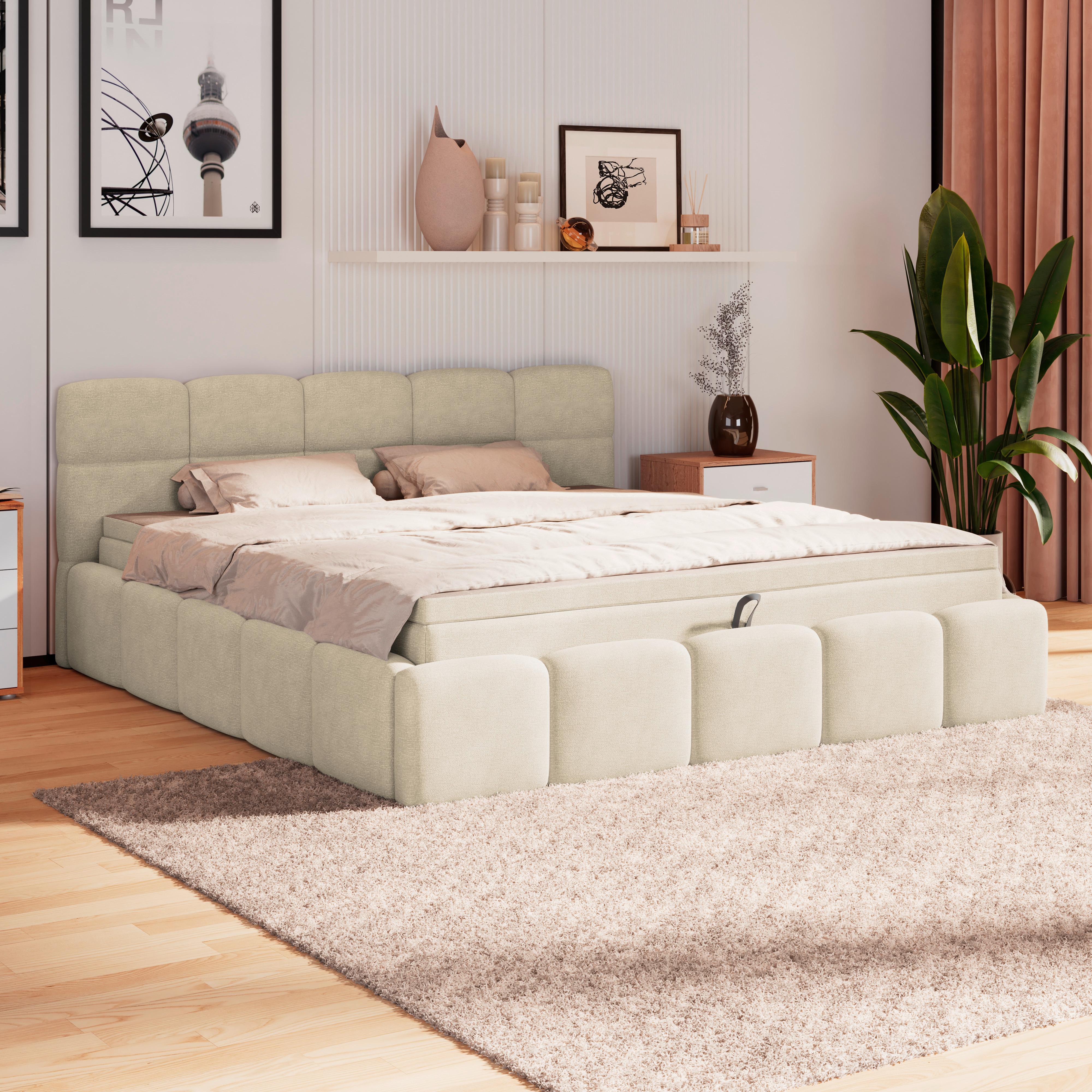 Polsterbett Noe Braun, Lf: 180x200 cm - Schwarz/Braun, Trend, Textil/Metall (180/200cm)